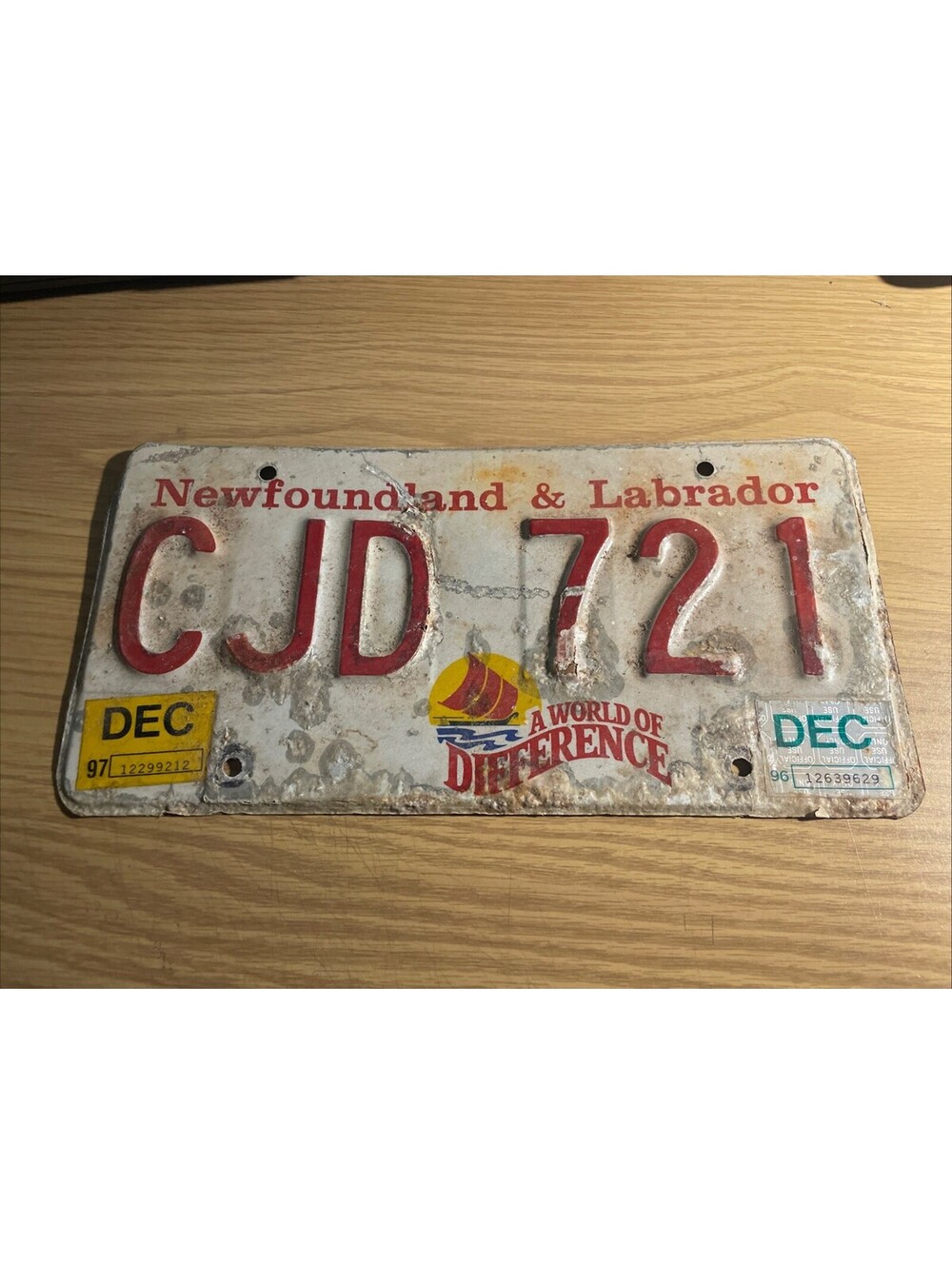 Newfoundland License Plate Labrador Canada 1997 1996 CJD 721 World Of Difference